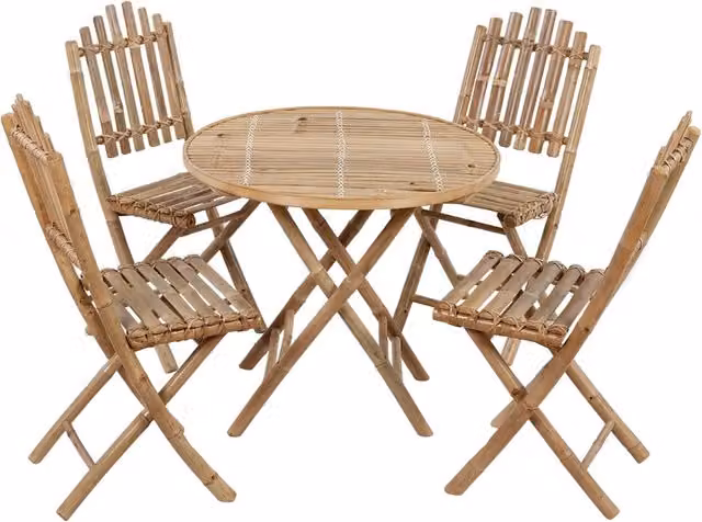 Set da Pranzo da Giardino 5 pz Pieghevole con Cuscini in Bambù 3063985