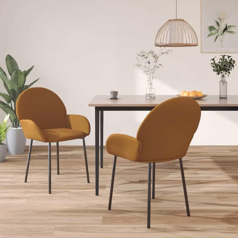 Set di 2 sedie da pranzo vidaXL in velluto marrone con struttura in metallo e MDF per cucina e sala da pranzo