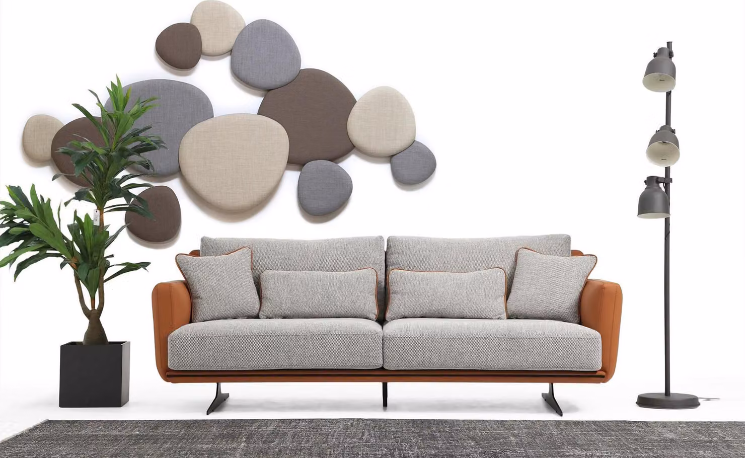 Dreisitzer Sofa 3 Sitzer Stoff Orange Modern Design Wohnzimmer Grau