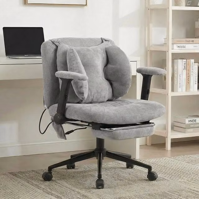 Poltrona da Ufficio Ergonomica Minimal Grigia con Poggiapiedi, Braccioli e Schienale, Girevole a 360 Gradi