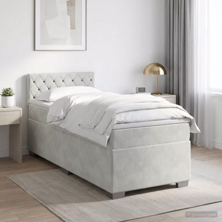 Letto box spring ibrido vidaXL con materasso a molle insacchettate in tessuto grigio e bianco L/P/H: 200 x 100 x 46 cm