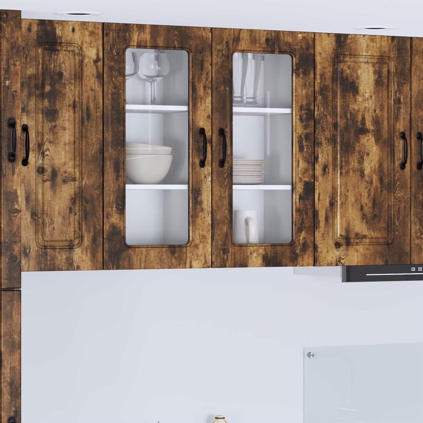 Pensile da cucina moderno vidaXL con ante in vetro, colore marrone, L: 80,0 cm, H: 40,0 cm, P: 28,13 cm