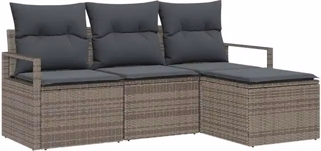 Set di divani 4 pz | Set Salotto da Giardino Grigio polyrattan