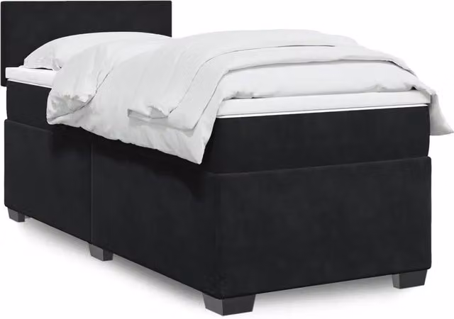 vidaXL Giroletto a Molle con Materasso Ibrido in Velluto Nero 90x200 cm – 2