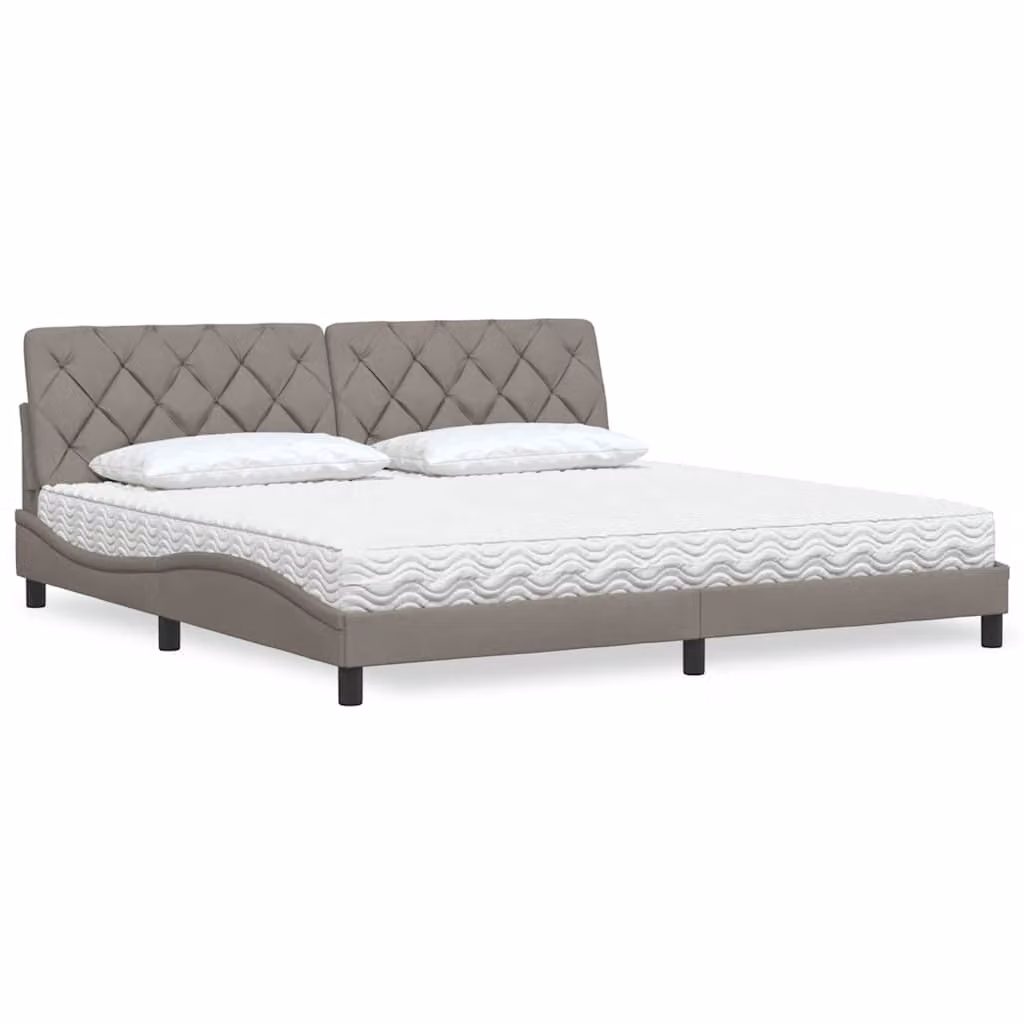 Letto con Materasso vidaXL in Tessuto, Colori Beige, Bianco o Grigio, L/P: 200 x 200 cm – 1