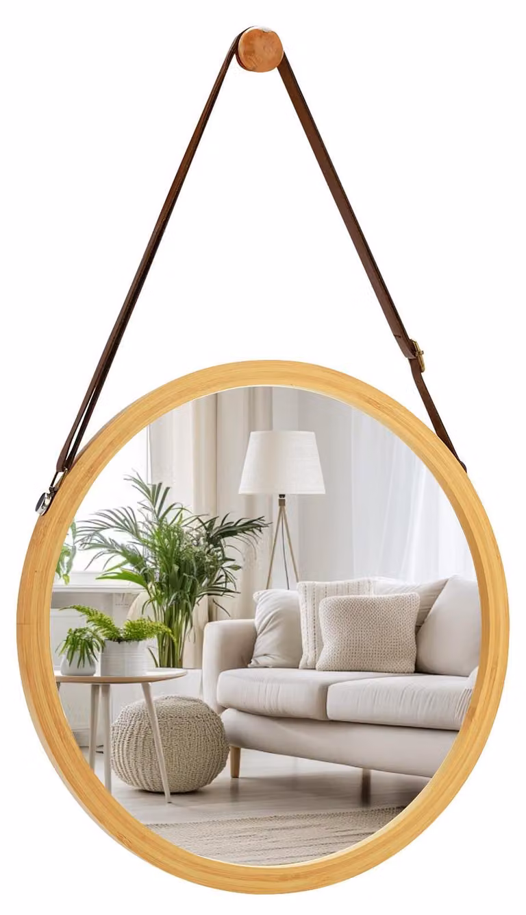 Specchio da bagno, diametro 30 cm, rotondo, in legno, da montare a parete, ideale per il trucco