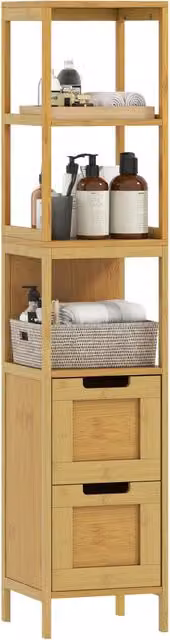 Colonna bagno con 3 ripiani e 2 cassetti ¨C Xylo ¨C Bamb¨´ naturale 30x30x144 cm