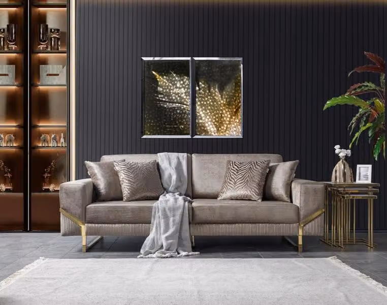 Sofa 3 Sitzer braun Sofa Stil Luxus Wohnzimmer modernes Design Polsterstoff