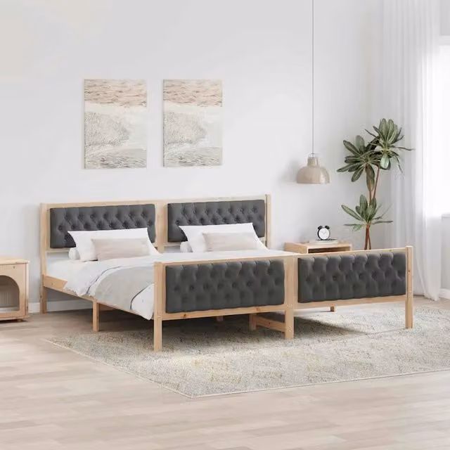 Struttura letto in pino massello vidaXL Grigio, L/P/H: 200 x 200 x 210,5 cm