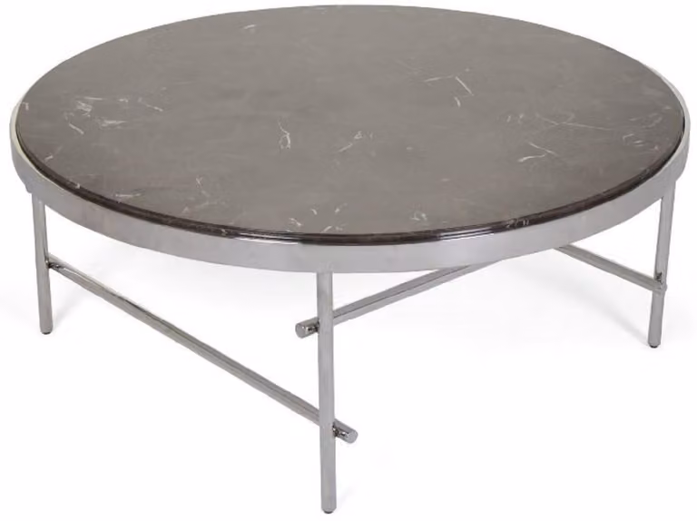 Tavolino Casa Padrino marrone scuro / argento Ø 100 x H. 41 cm - Tavolino da salotto rotondo con piano in marmo e struttura in acciaio inox - Mobili da salotto
