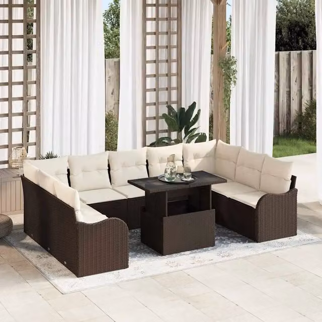 Set Divano da Giardino 10 pz Marrone Poly Rattan 3348524