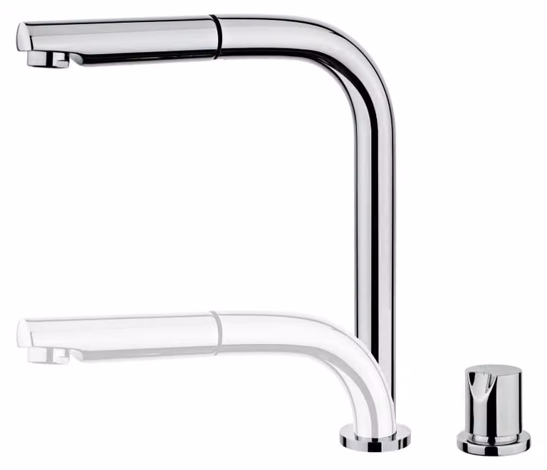 Miscelatore da cucina estraibile, cromato, a 2 fori, girevole a 360°