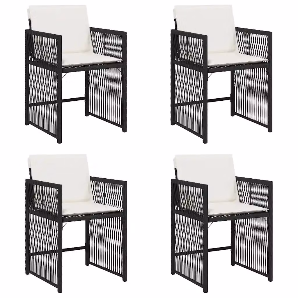 Set di 4 sedie da giardino vidaXL in polyrattan con cuscini neri e bianchi e braccioli – 2