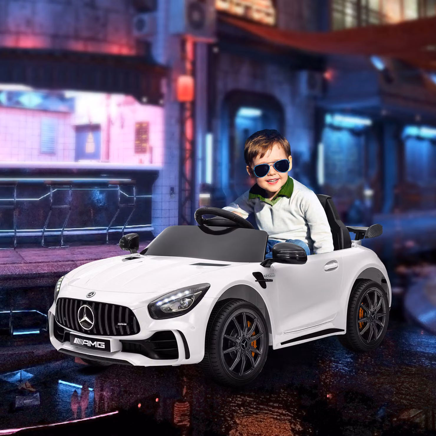 Auto elettrica Mercedes AIYAPLAY per bambini con telecomando, luci e musica, Bianco – 2