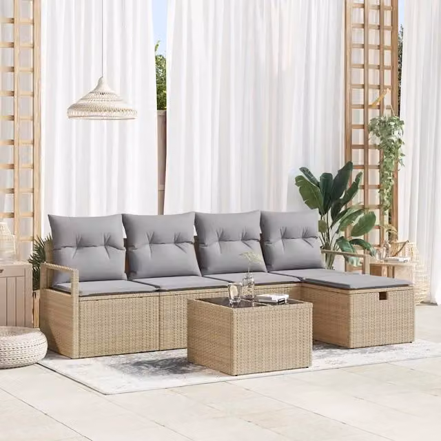 Set di divani con cuscino Beige e Grigio Chiaro polyrattan 3359169