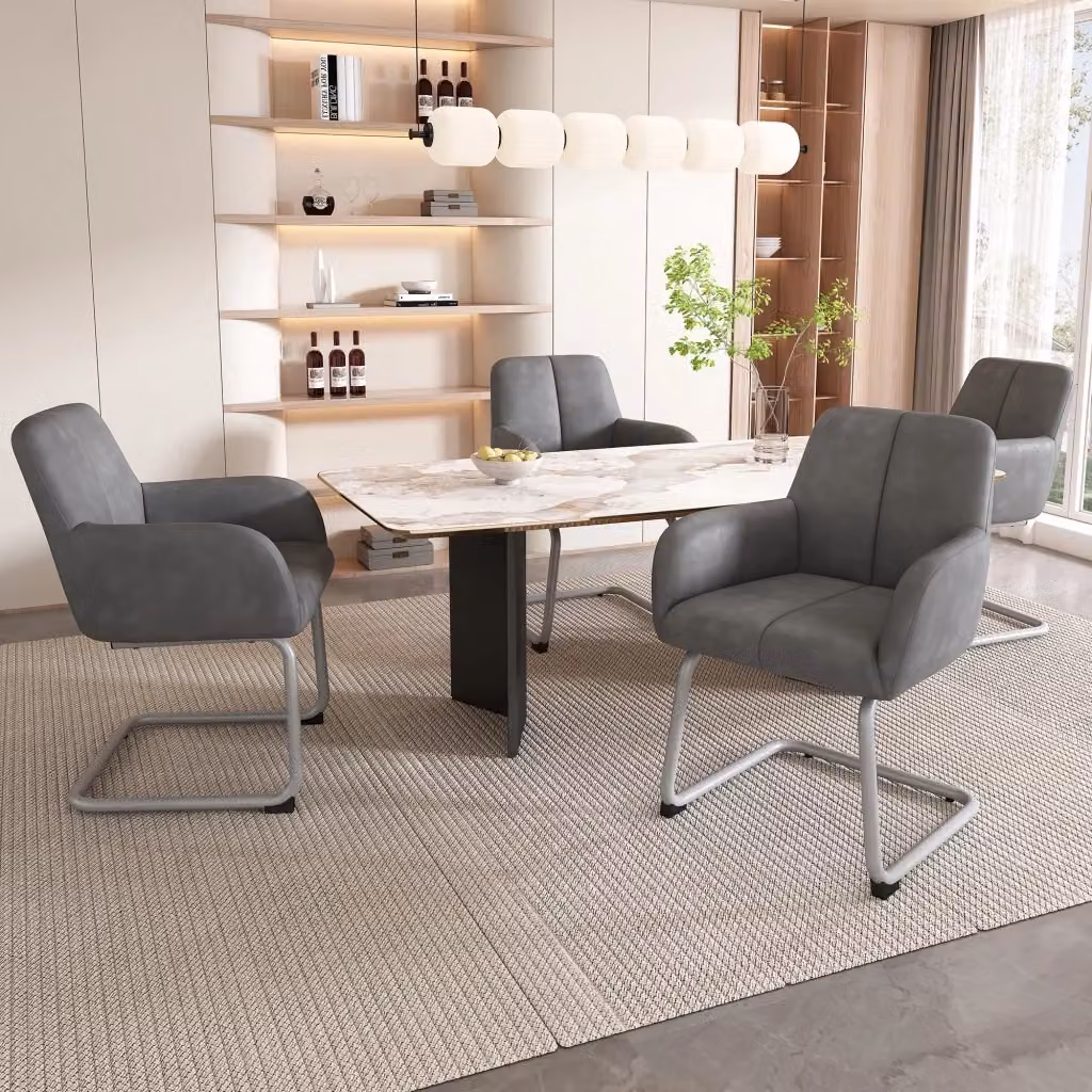 Set di 4 sedie da pranzo MIVRAY in microfibra grigia con braccioli e gambe in metallo moderno – 2