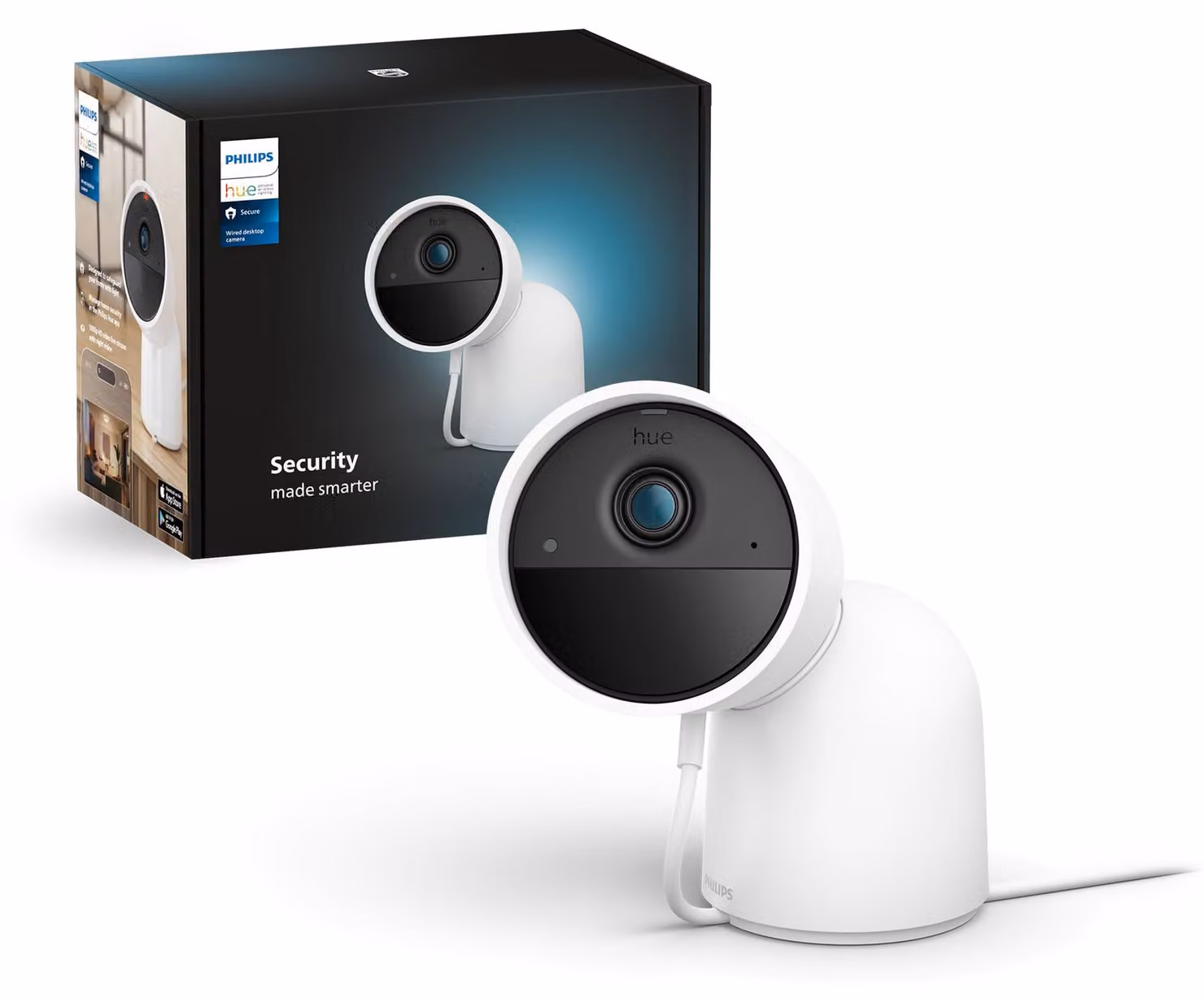 Philips Hue Secure Wired Camera with Desk Stand - HD 1080P - Indoor or Outdoor - White