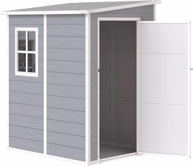 Capanno per attrezzi Outsunny in alluminio e PP con finestra e serratura, Grigio, L: 122 cm, P: 149 cm, H: 192 cm