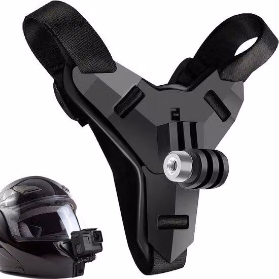 Supporto per casco da moto – Robusto sistema di fissaggio – per action camera – nero – universale – compatibile con diverse fotocamere
