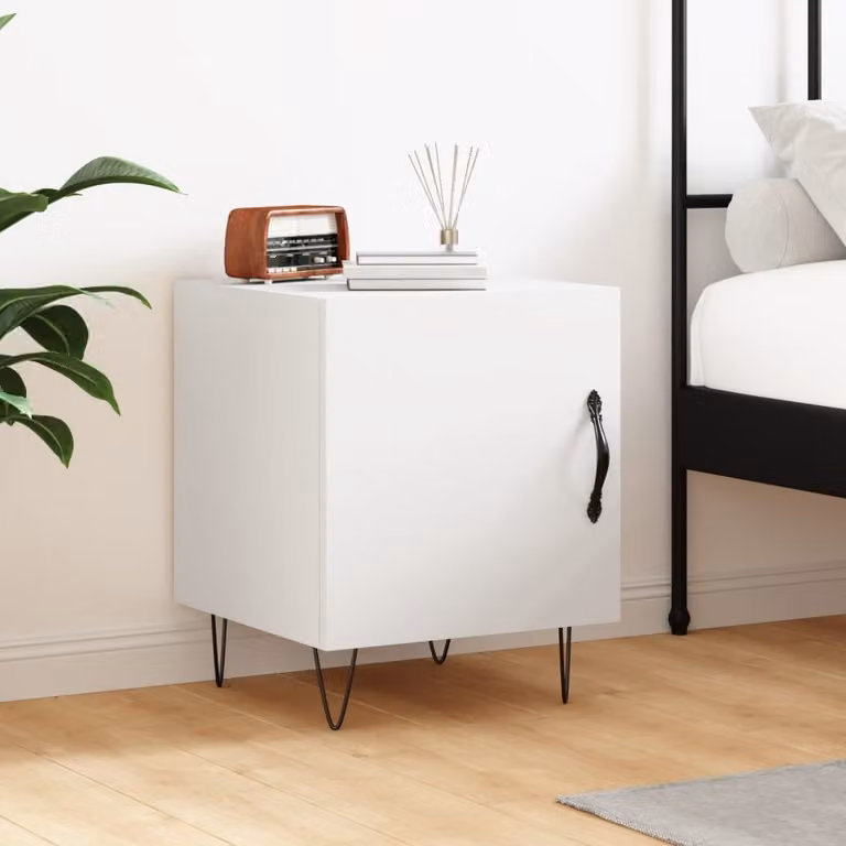 Comodino sospeso vidaXL Bianco moderno in legno e metallo L 40 cm x P 40 cm x H 50 cm