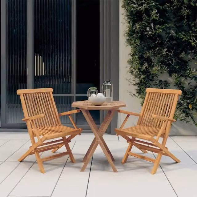 Set da pranzo per giardino e terrazzo vidaXL in legno di teak marrone composto da 3 pezzi con piano pieghevole