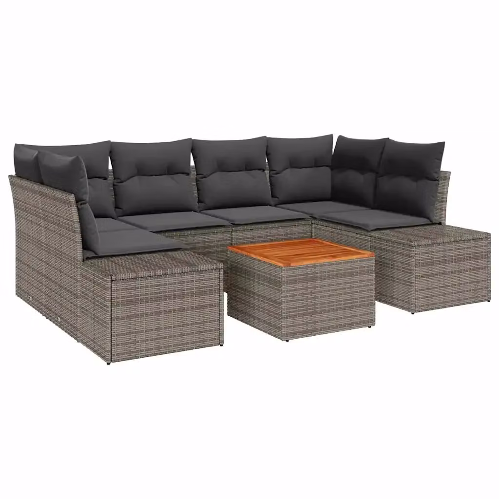 Set Divano da Giardino Moderno vidaXL a Forma di L in Polyrattan Grigio con 7 Pezzi e Cuscini Inclusi – 2