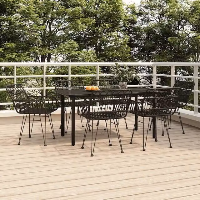 Set da Pranzo da Giardino 7 pz Nero in Polyrattan 3157870