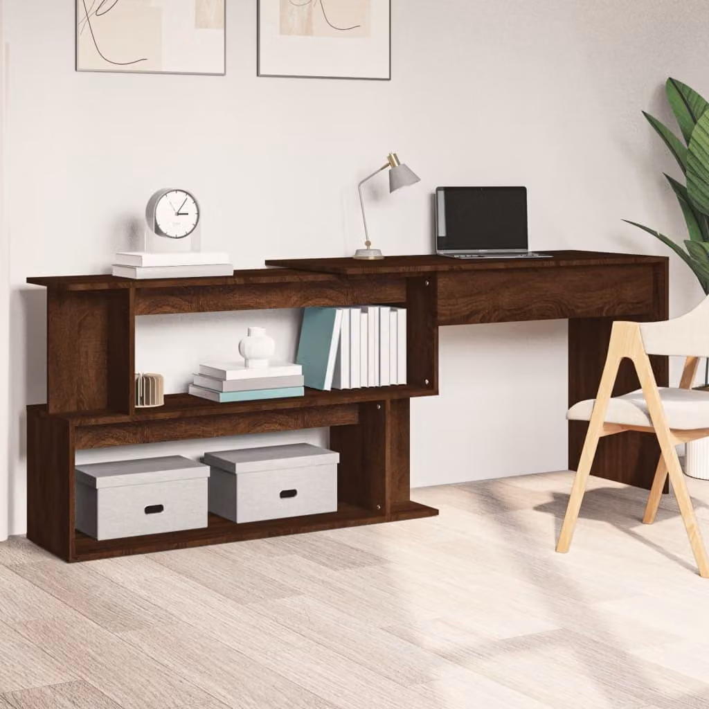 The Living Store Scrivania ad angolo look rovere marrone 200x50x76 cm materiale legno