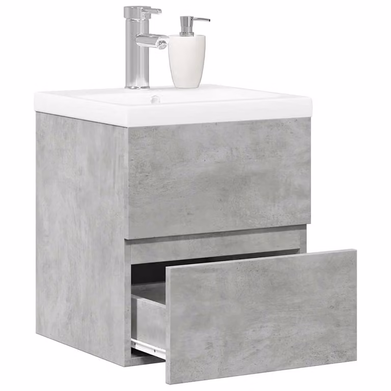 Set di mobili da bagno vidaXL composto da 2 pezzi in legno multistrato, colore grigio e bianco, con pensile e mobile lavabo moderno a parete