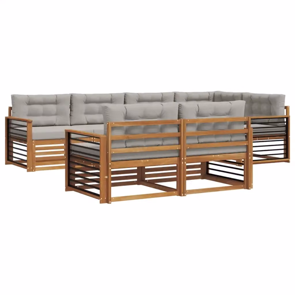Set di divani da esterno a L vidaXL in legno di acacia con cuscini grigi per giardino e terrazza – 2