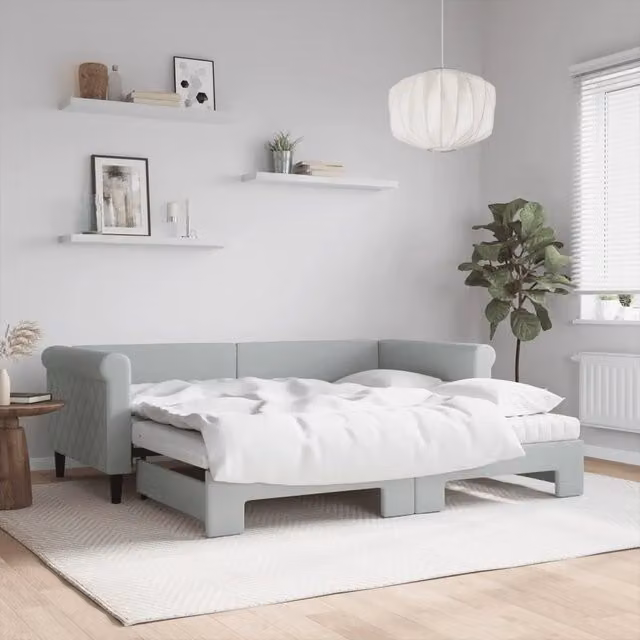 Divano Letto Estraibile vidaXL in Velluto Grigio con Cassetto per Soggiorno e Camera da Letto, Dimensioni Materasso: 90 x 190 cm – 1
