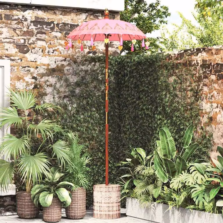 Maison Exclusive - Ombrello balinese con base, colore rosa, 95 x 95 x 260 cm