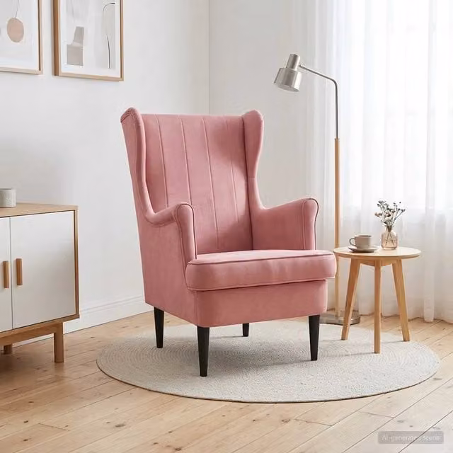Poltrona moderna in velluto rosa con braccioli e struttura in legno e metallo 812167 L: 79 cm, P: 45 cm, H: 65 cm