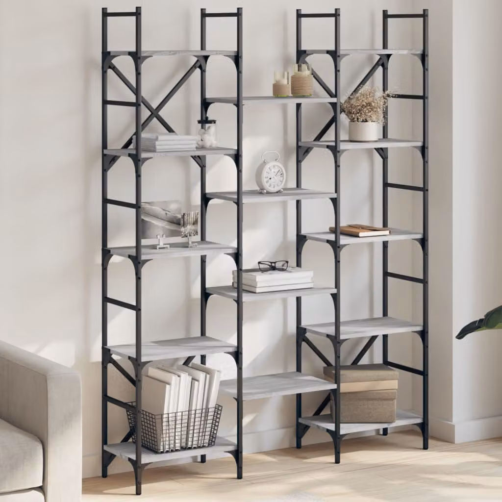 Libreria vidaXL in stile industriale in legno e metallo, Grigio, L 127,5 x P 28,5 x H 172,5 cm