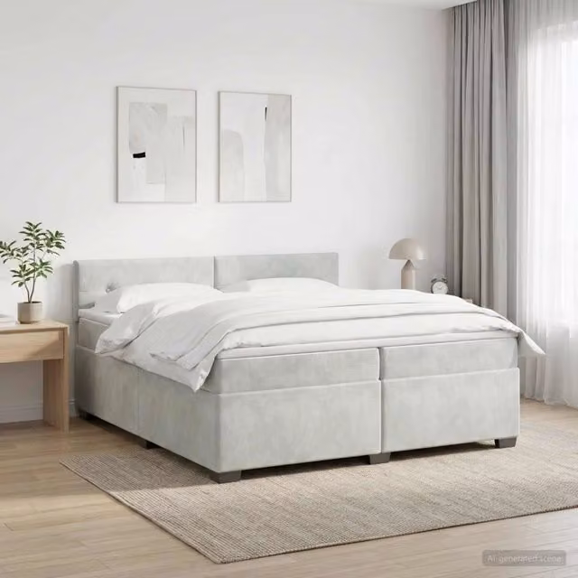 Letto box spring con materasso ibrido vidaXL in tessuto grigio e bianco L/P/H: 200 x 200 x 46 cm – 1