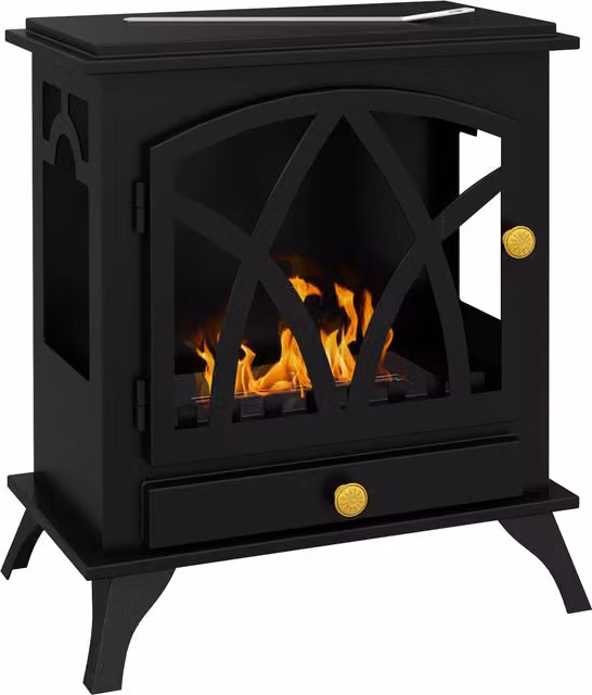 Camino a Bioetanolo da Terra HOMCOM con Bruciatore da 1,2 L ed Estintore, Nero, L 45 x P 28 x H 54 cm