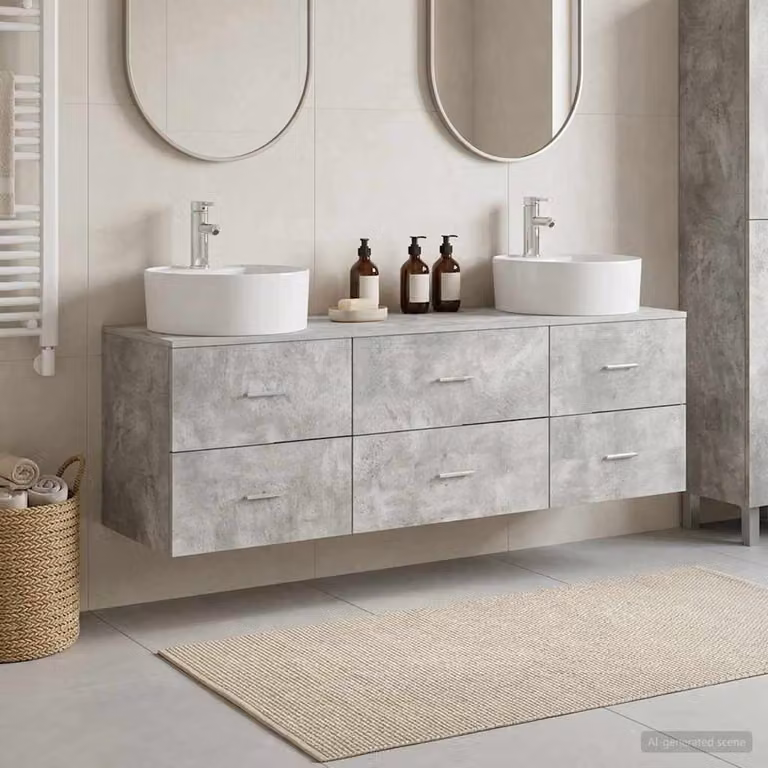 Set di 3 mobili da bagno moderni vidaXL in MDF grigio, comprensivo di base lavabo e pensili, L 161 x P 44,5 x H 76 cm