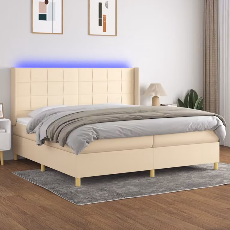 Letto Ibrido con Materasso e Illuminazione LED vidaXL in Tessuto Bianco e Beige L/P: 200 x 200 cm