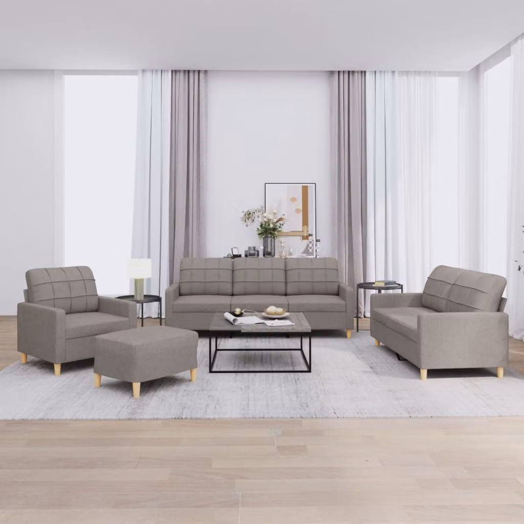 vidaXL Set di Divani Moderno 4 Pezzi in Tessuto Beige e Grigio con Cuscini e Pouf – 1
