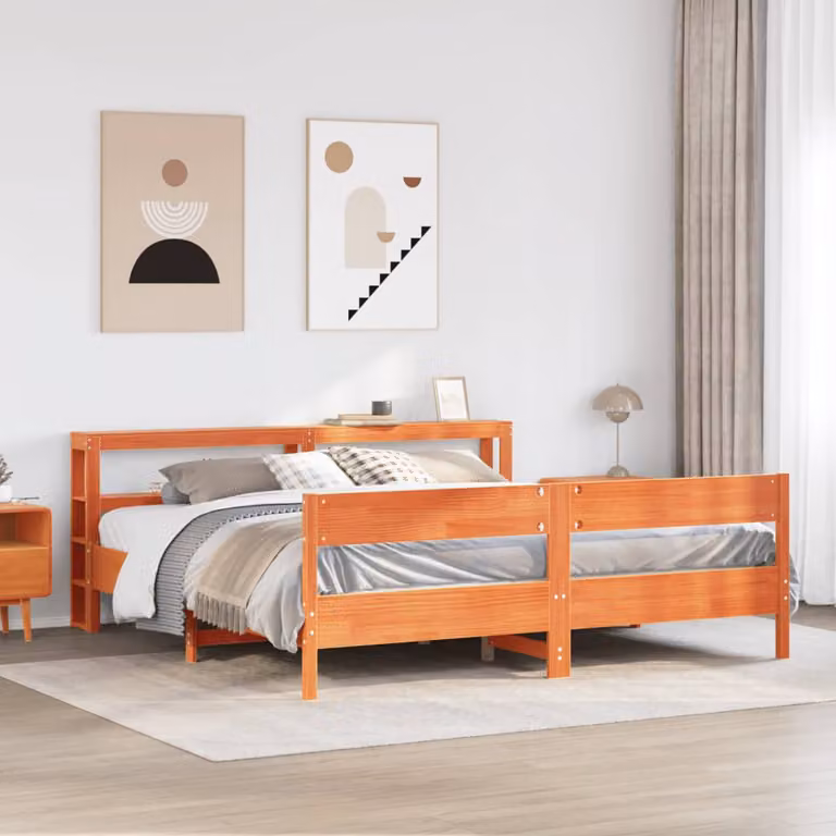 vidaXL Letto in Legno di Pino Rustico Marrone Cera con Ripiani Laterali L/P/H: 180 x 200 x 82 cm