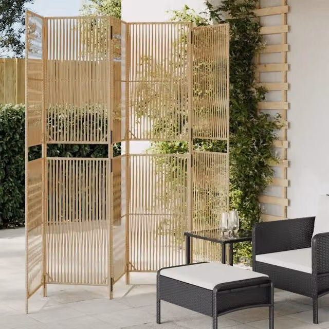 Divisorio per ambienti vidaXL a 6 pannelli in rattan e metallo beige L: 294 cm, H: 200 cm