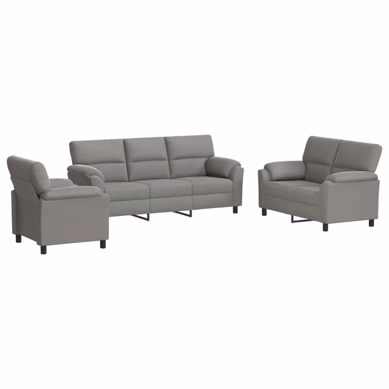 Set di divani 3 pezzi vidaXL in velluto grigio con struttura in metallo e cuscini inclusi