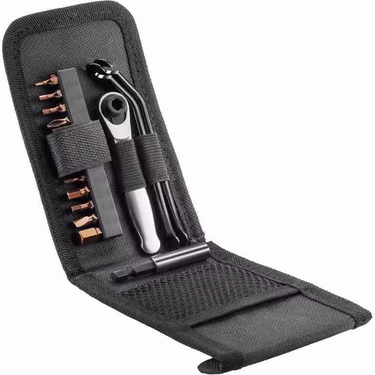 Set di attrezzi per bicicletta, mini chiave a cricchetto da 1/4" con 72 denti, completo di 12 inserti e 2 leve per pneumatici