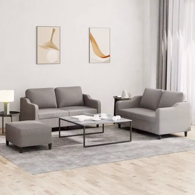 Set di divani 3 pezzi vidaXL in tessuto beige e grigio con cuscini decorativi per soggiorno in stile moderno