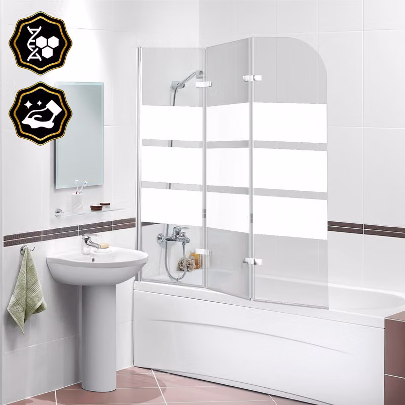 Clanmacy bagno allegato cabina doccia schermo pieghevole vasca da bagno doccia schermo in vetro 6 mm NANO Easy Clean 180 ° ESG vetro trasparente 3 pezzi pieghevole 120 * 140CM bianco