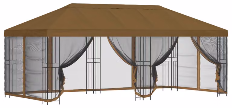 Gazebo con pareti laterali 6 x 3 m Tortora Poliestere e Acciaio