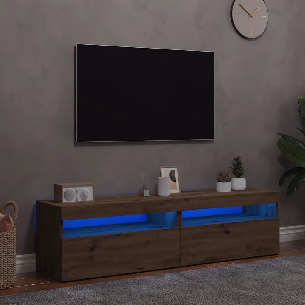Set di 2 Mobili Porta TV vidaXL in Legno Marrone con Illuminazione LED Integrata e Design Moderno