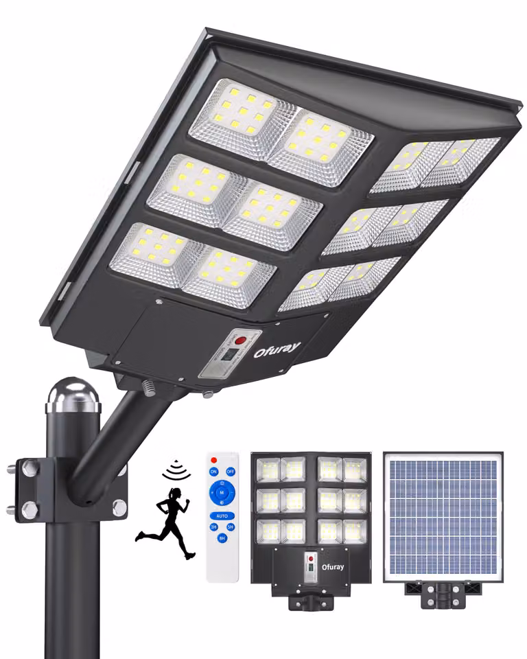 Lampione solare da 2000W, 6500K, grado di protezione IP67, con telecomando