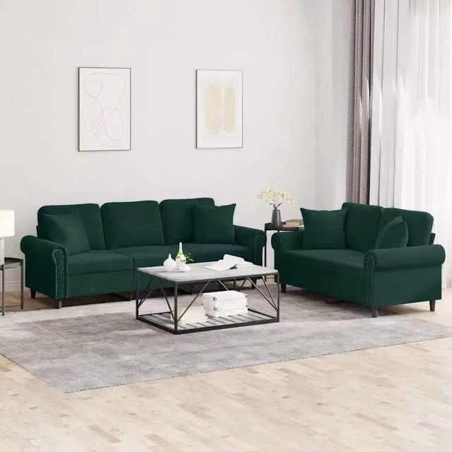 Set di 2 divani moderni vidaXL in velluto verde con cuscini inclusi