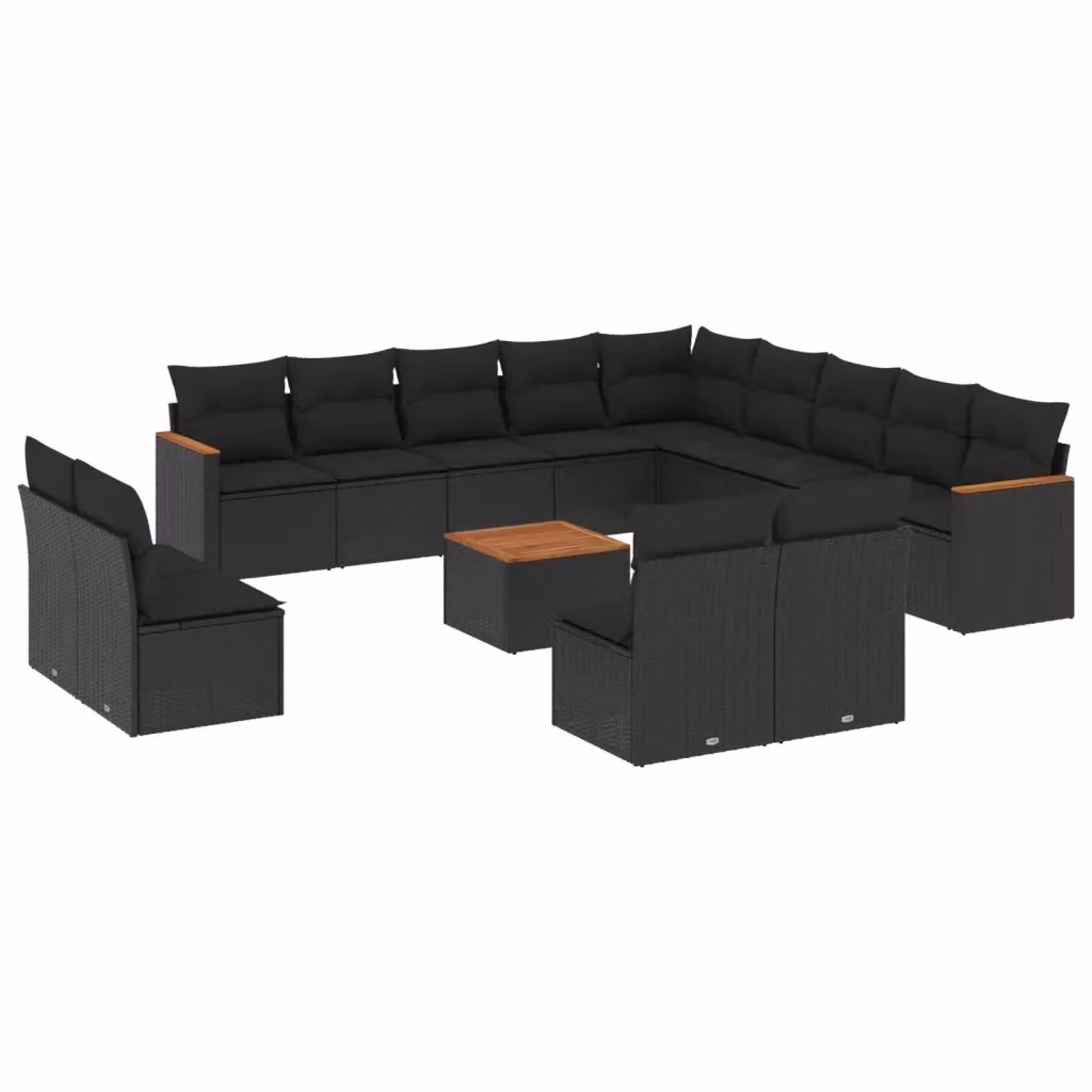Set di Divani da Giardino a Forma di L vidaXL con Cuscini e Tavolino, Polyrattan Nero e Struttura in Acciaio – 2